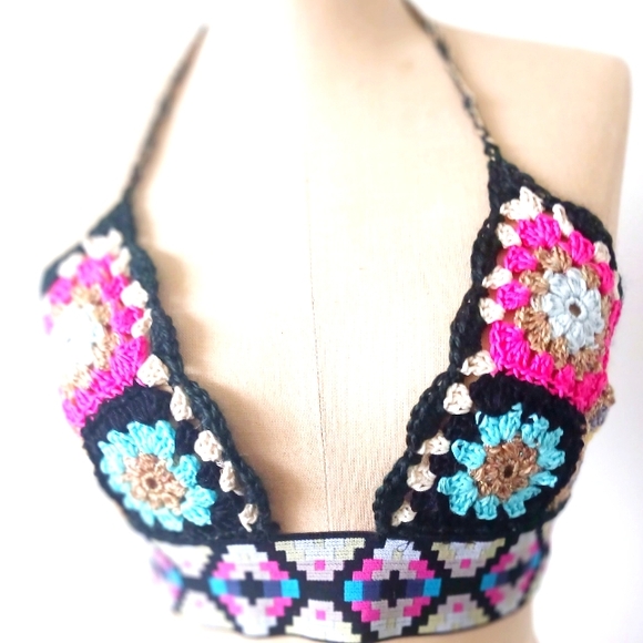 Handmade Crochet Granny Square Bikini top - Picture 1 of 2